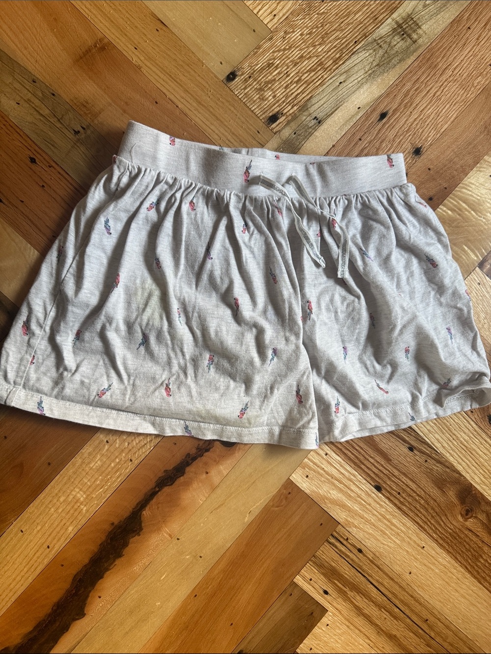 Light Gray Drawstring Skirt with Tiny Flamingo Print